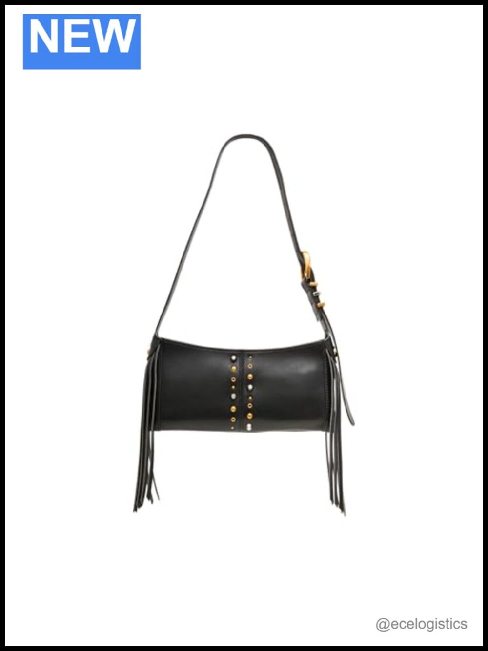 Faux Leather Fringe Hobo Shoulder Bag with Stud Details Zipper